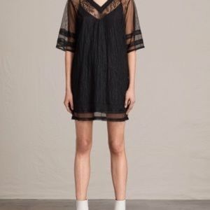 AllSaints Chezza Lace T-Shirt Dress, Black Large